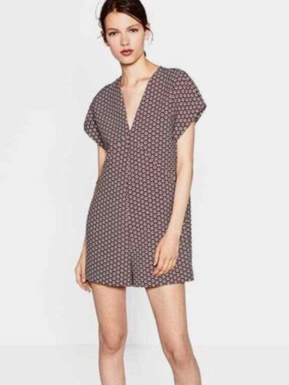 Zara Women’s Trafaluc Geometric Chevron Purple Red Romper Oversized XS
